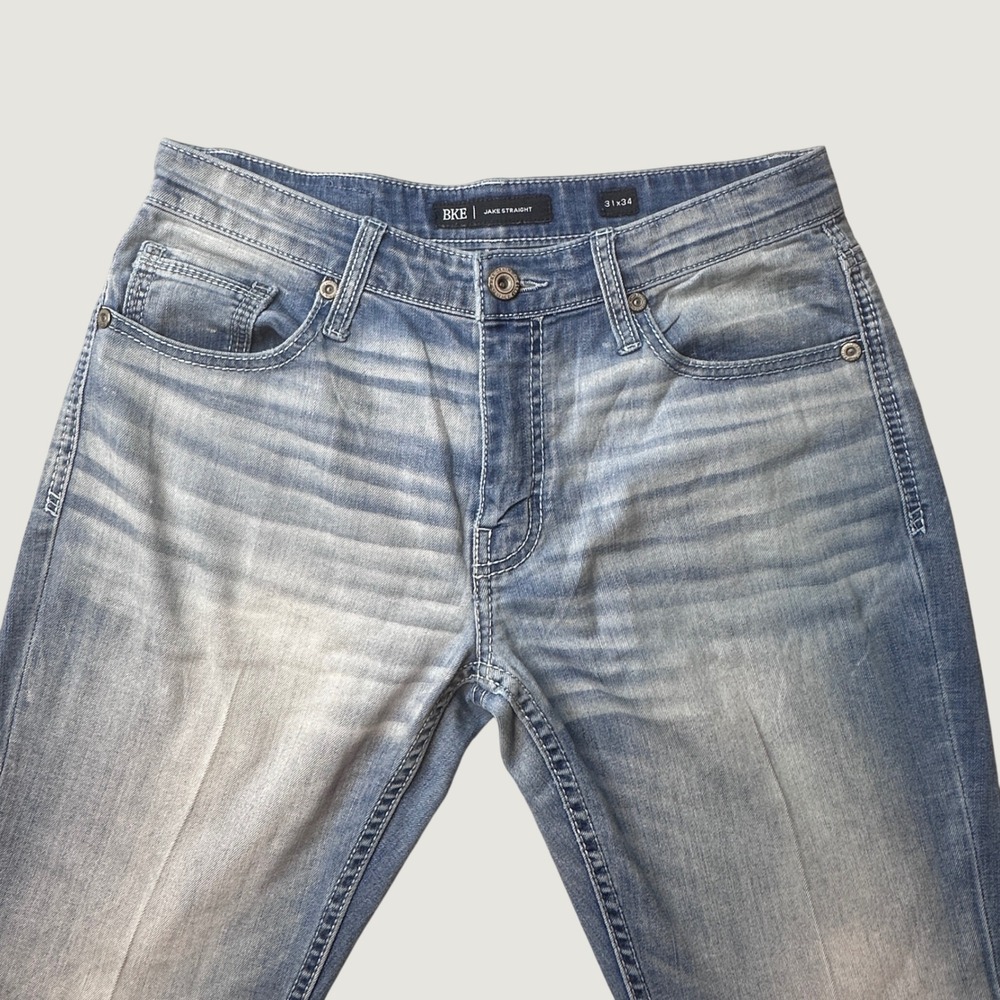 BKE Jeans Mens 31x34 Jake Straight Light Wash GBS16269 Stretch Blue Denim